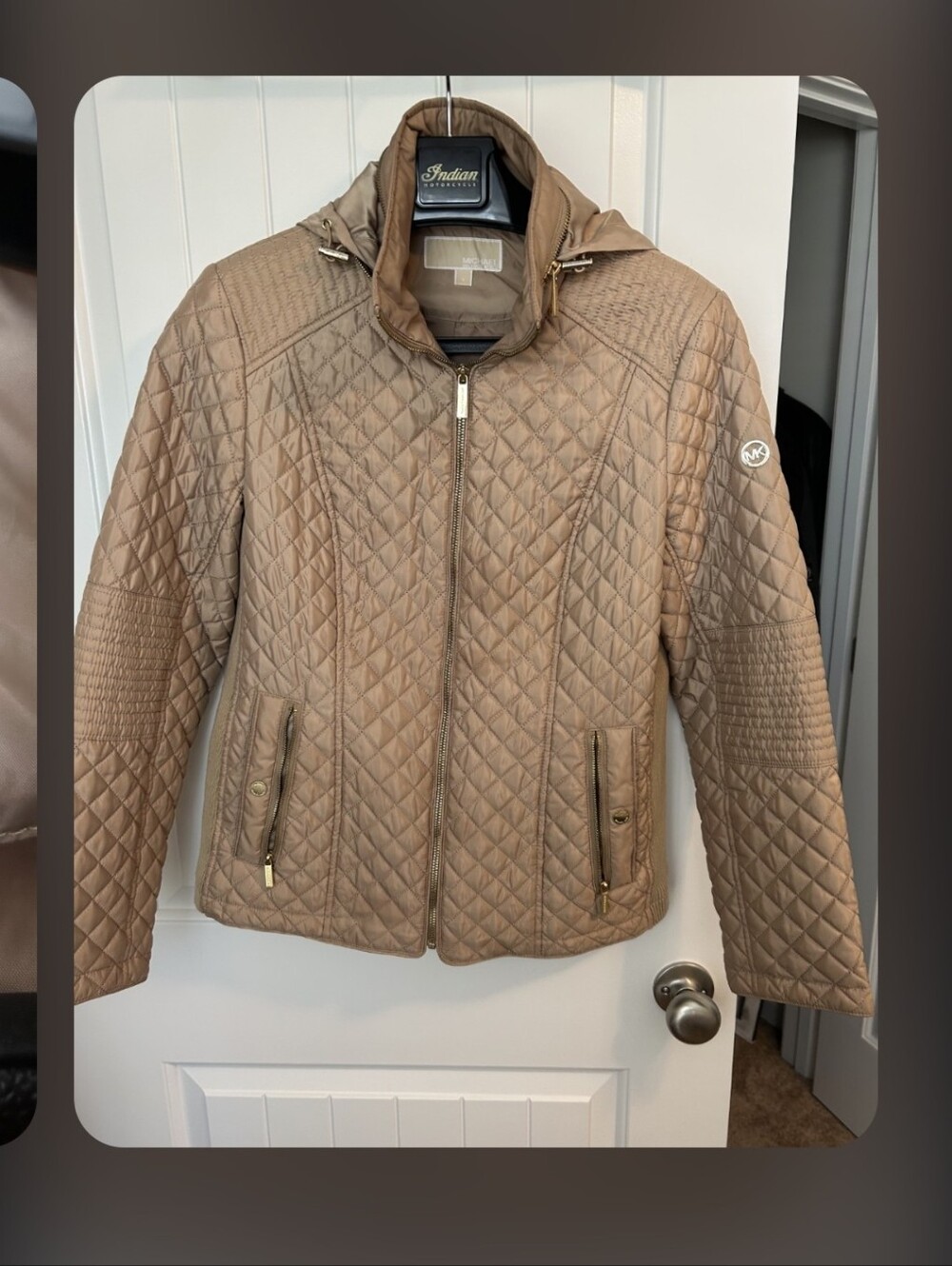 Michael Kors Taupe Quilted Puffer Jacket with Gold Hardware